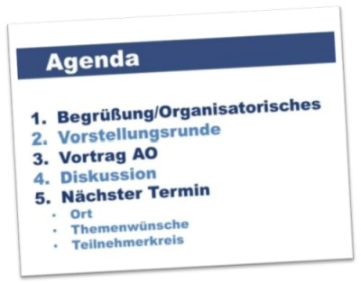 Agenda des ersten Ausbilderarbeitskreises für Fachinformatiker Anwendungsentwicklung bei der AO in Vechta